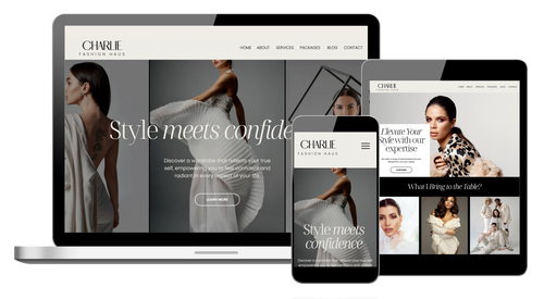 Showit fashion stylist website template with a soft neutral theme.