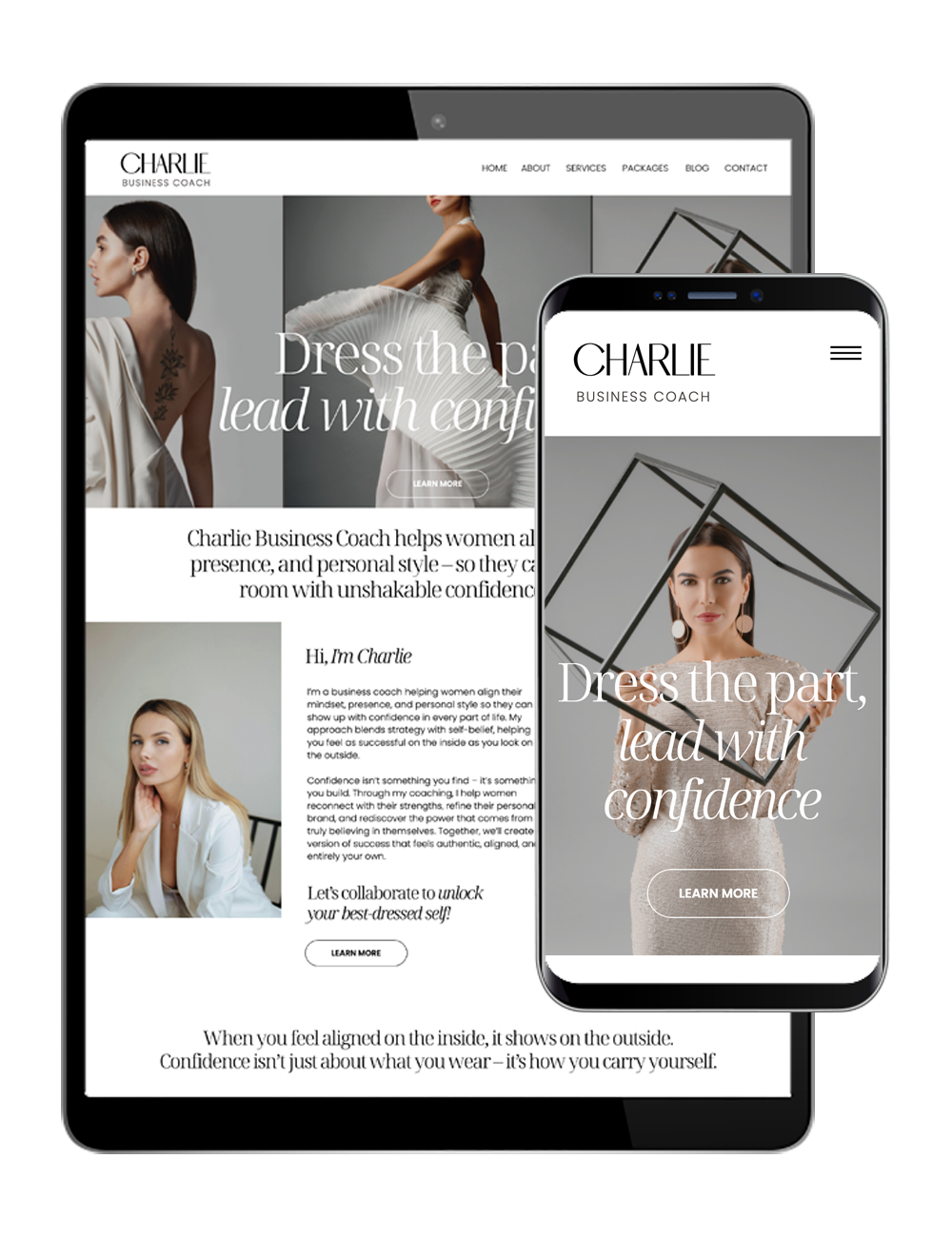 Showit fashion stylist website template with a soft neutral theme.