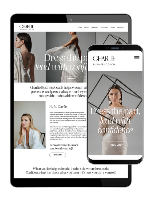 Showit fashion stylist website template with a soft neutral theme.